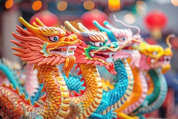 Poster - A detailed view of a dragon sculpture on a table, perfect for fantasy-themed designs or decorative art