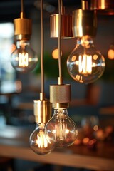 Poster - A collection of light bulbs suspended from a ceiling, often used in decoration or lighting design