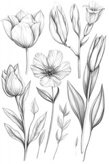 Poster - A beautiful illustration of flowers and leaves on a clean white background, perfect for any occasion