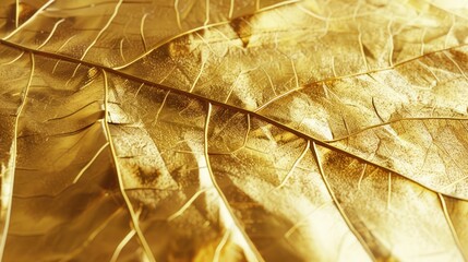 Poster - A detailed shot of a single golden leaf on a table, perfect for adding a touch of luxury or nature to your design