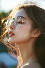 Poster - A woman wearing glasses, possibly reading or working