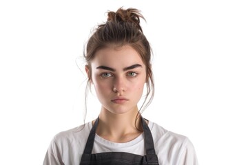Poster - A woman with a messy bun wears a black apron, perfect for various tasks and activities