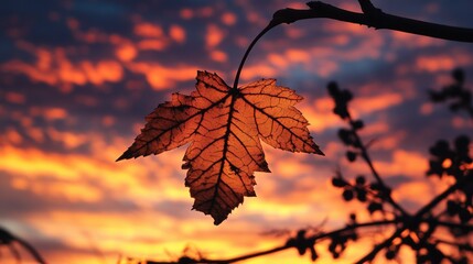 Poster - A single leaf sits on a tree branch, with the rest of the foliage hidden from view