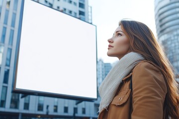 Aufkleber - A person stands in front of a large billboard with advertisements or messages