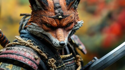 Aufkleber - A detailed view of a fox statue holding a sword, great for fantasy or mythical themed designs