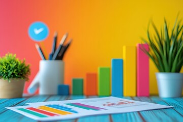 Poster - Colorful workspace featuring growth charts and vibrant decor for productivity in an office setting