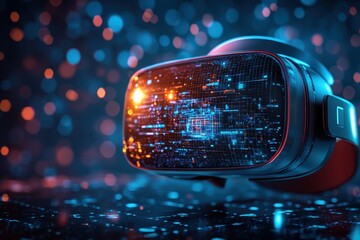 Poster - Exploring virtual reality technology with a high-tech headset in a futuristic setting