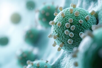 Poster - Detailed view of microscopic viruses with spikes, highlighting their features and structure