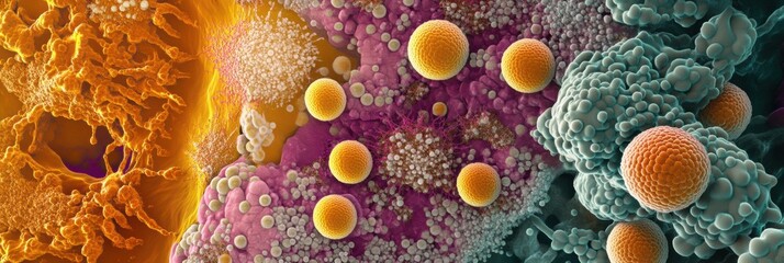 Aufkleber - Explore the intricate details of diverse cells and structures in a biological sample showcasing their unique interactions. Generative AI
