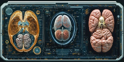 Poster - Three Views of a Human Brain on a Futuristic Medical Display