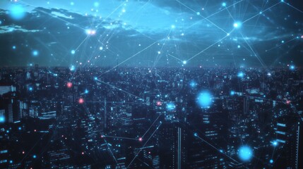 Poster - A Nighttime View of a Cityscape with Network Connections