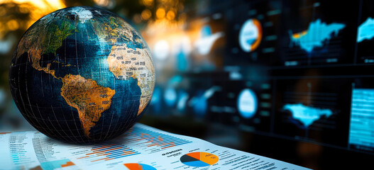 Poster - Global Economic Analysis Concept with Earth and Financial Charts