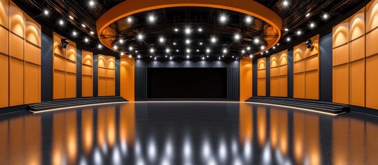 Aufkleber - Modern Stage with Orange and Black Accents and a Black Screen