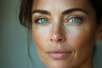 Poster - Close-up Portrait of a Woman with Blue Eyes and Wrinkles