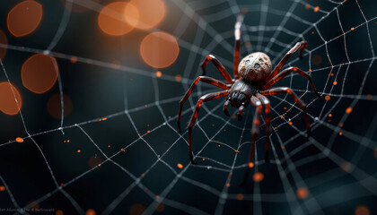 Intricate Spiderweb with Glowing Dots