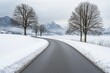 © Space Priest - A snow covered road with three trees on either side
