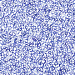Poster - Abstract Mosaic Background. Tiny triangles size. Monotone style. Geometric shapes outlined. Repeatable pattern. Blue gradient merge. Elegant vector tiles. Seamless vector illustration.