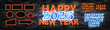 © comicsans - Vector neon sign of Happy 2025 Year with neon alphabet and billboards isolated on wall background.
