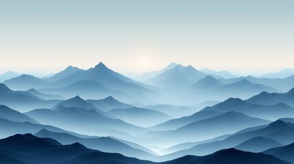 Naklejka na meble A tranquil and minimalist depiction of mountain ranges fading into the horizon, bathed in soft light. 
