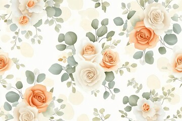 Wall Mural - Delicate Floral Pattern with Soft Peach and Cream Roses