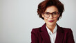 © ChimE - A poised business woman stands tall, exuding confidence and assertiveness against a clean white backdrop.