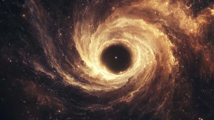depict a black hole at the center of a galaxy, with stars and light swirling around it.