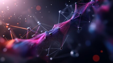 Poster - Vibrant abstract molecule structure with colorful connections and particles, showcasing dynamic and intricate design