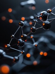 Poster - complex molecular structure with glowing nodes and connections, showcasing intricate details and futuristic design. image evokes sense of scientific exploration and innovation