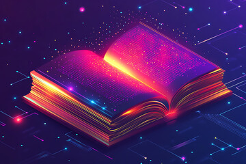 Poster - An open book with a cosmic, colorful glow, symbolizing knowledge and imagination.