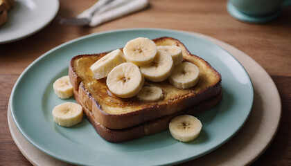 Wall Mural - plate of french toast with bananas on top