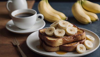 Wall Mural - plate of french toast with bananas on top