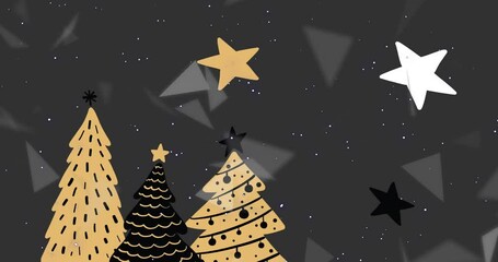 Poster - Animation of christmas trees and stars on black background