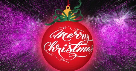 Poster - animation of merry christmas text over christmas decorations on black background