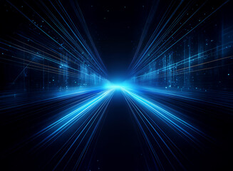Wall Mural - abstract digital art depicting a futuristic highway at night, glowing blue light streaks create a se