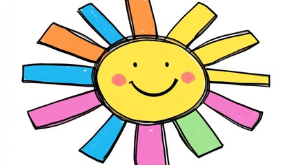 Wall Mural - Cartoon sun with glasses on white background 