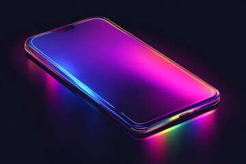 Poster - A glowing smartphone with vibrant neon colors on a dark background.