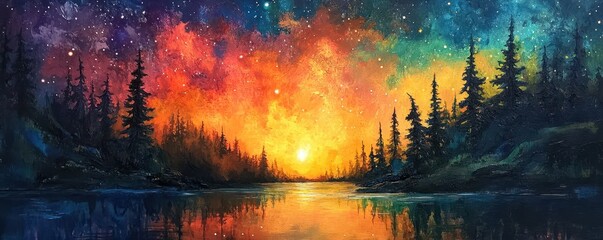 Wall Mural - beautiful landscape of an aurora borealis, northern lights