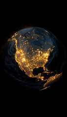 Poster - glowing digital Earth globe showcasing illuminated North America and surrounding regions, highlighting urban areas and networks