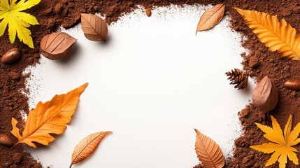 Aufkleber - nature texture background with a mix of leaves, soil, and natural elements, ideal for creating earthy, organic design backgrounds, set on white.