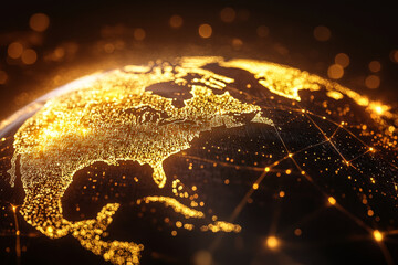 Poster - Digital globe with glowing North America and network lights, showcasing vibrant representation of global connectivity and technology