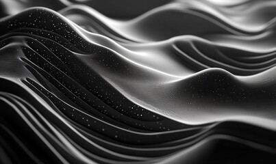 Poster - Black and white abstract pattern of topographic contour lines creating a dynamic 3D effect with undulating curves and layers