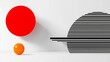 © Sagiam - A vibrant composition featuring a red circle, an orange sphere, and a striped black shape against a minimalistic white background.
