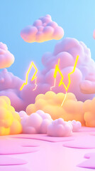 Fototapete - 3D cartoon lightning minimalist room, vertical background