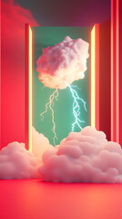 Fototapete - 3D cartoon lightning minimalist room, vertical background