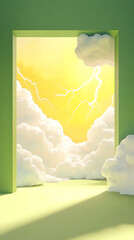 Fototapete - 3D cartoon lightning minimalist room, vertical background