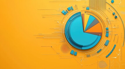 Poster - Colorful Pie Chart with Data Visualization Elements on Vibrant Orange Background, Illustrating Analytics, Business Growth, and Statistical Insights