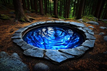 Poster - Gothic water well surrounded by dark, twisted trees, mysterious atmosphere and deep shadows