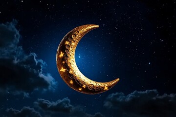 Aufkleber - Minimalist design of a crescent moon with subtle stars on a dark background, peaceful and elegant