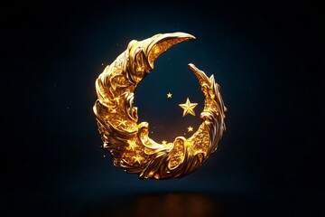 Aufkleber - Minimalist design of a crescent moon with subtle stars on a dark background, peaceful and elegant