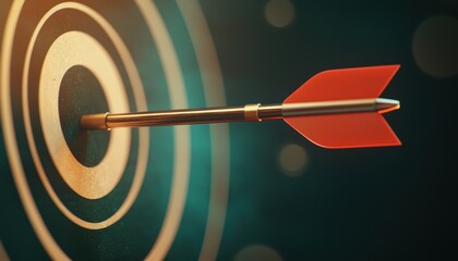 Poster - Arrow hitting target archery range close-up image indoor environment focused view precision and accuracy